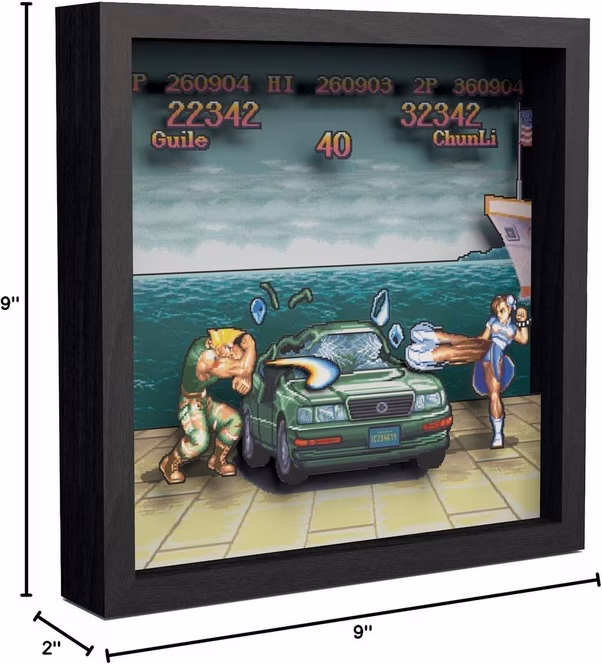 GameStop Pixel Frames Street Fighter II Car Scene 3D Shadow Box Framed Decor Wall Art