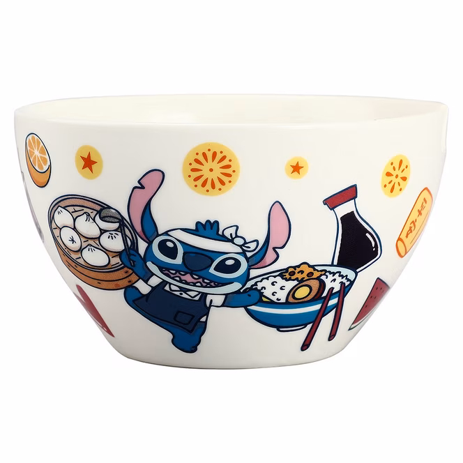 GameStop Stitch Food Icons Pattern White Ceramic Ramen Bowl with Chopsticks