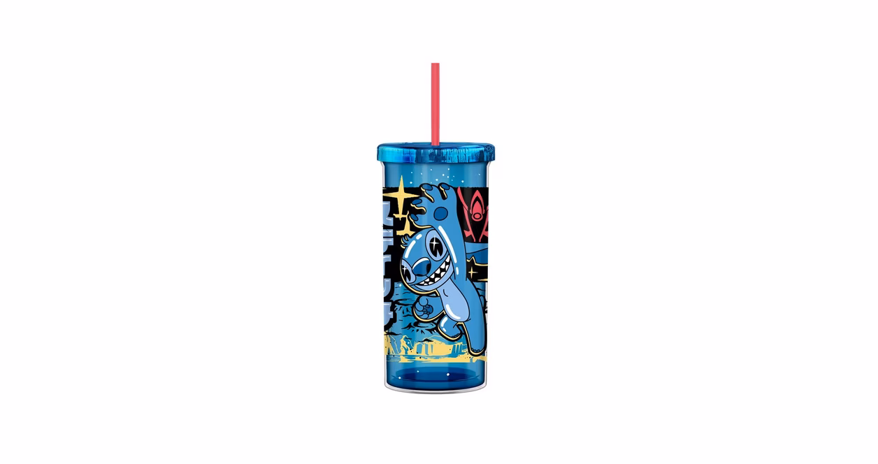 GameStop Lilo and Stitch Space Scout Leap Metallic 20oz Plastic Cold Cup with Lid and Straw