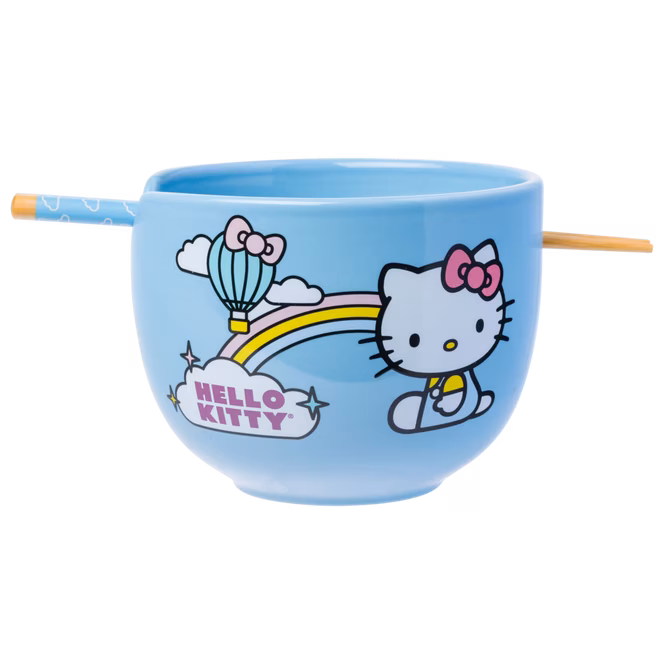 GameStop Sanrio Hello Kitty Seize The Moment Rainbow 20oz Ceramic Ramen Bowl with Chopsticks