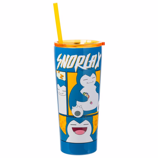 GameStop Pokemon Snorlax Pose Panels Double Walled Stainless Steel 22oz Tumbler with Straw