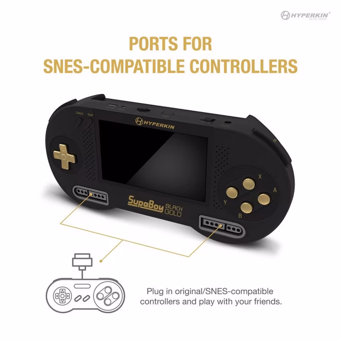 GameStop Hyperkin SupaBoy BlackGold Portable Pocket Console for Super NES/Super Famicom