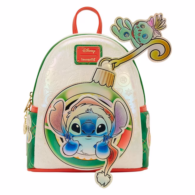 GameStop Loungefly Disney Stitch and Scrump Iridescent Holiday Ornament Mini Backpack