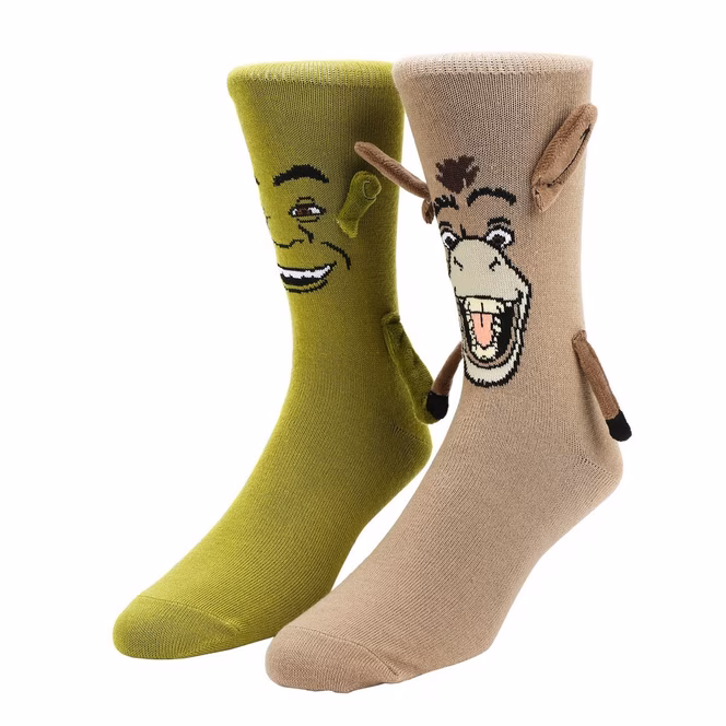 GameStop Dreamworks Shrek the Movie Shrek and Donkey Magnetic 3D Crew Socks