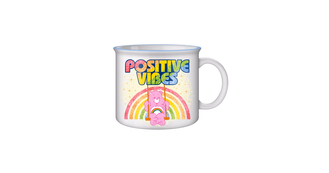 GameStop Care Bears Positive Vibes Glitter 20oz Ceramic Camper Mug