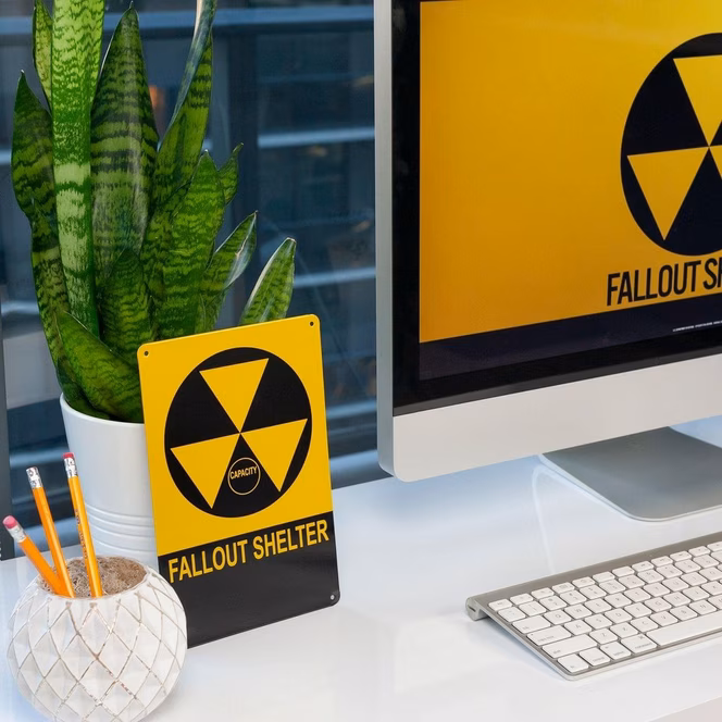 GameStop Vintage Fallout Shelter Nuclear Warning Metal Sign Replica