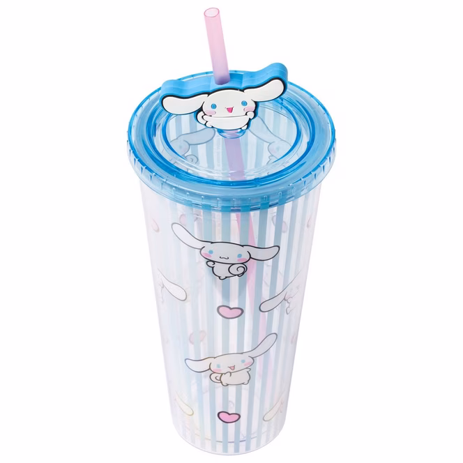 GameStop Sanrio Cinnamoroll Stripe Pattern 24oz Plastic Cold Cup with Lid And Topper Straw
