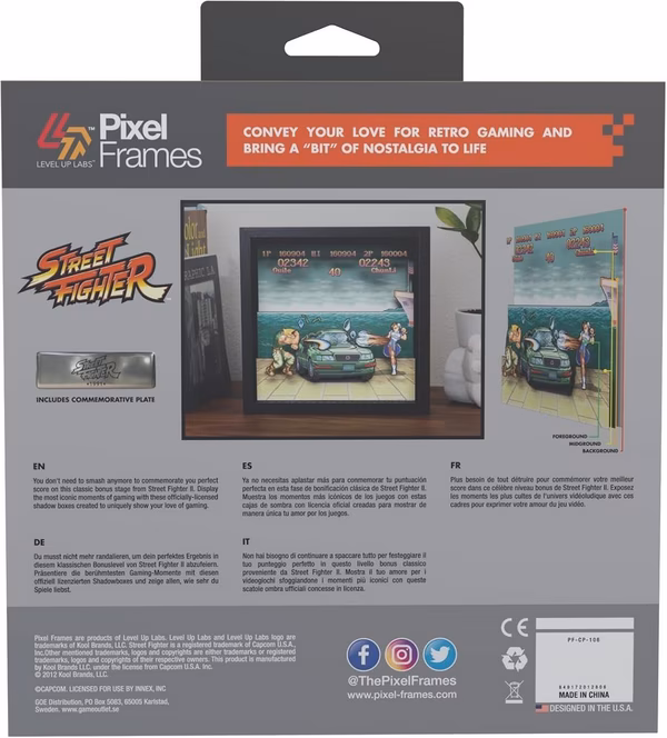 GameStop Pixel Frames Street Fighter II Car Scene 3D Shadow Box Framed Decor Wall Art
