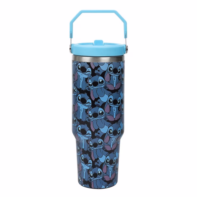 GameStop Lilo and Stitch All-Over Stitch Print 40oz Stainless Steel Tumbler with Bucket Handle