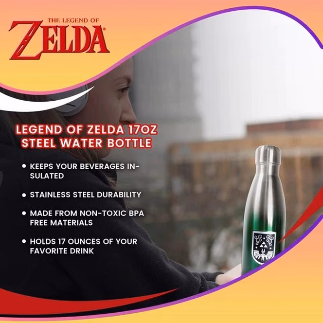 GameStop The Legend of Zelda Steel 17 oz. Water Bottle