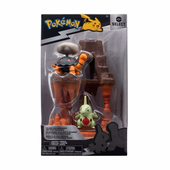 GameStop Jazwares Pokemon 6-in Volcanic Cave  Environment Figure Pack with 2-in Figure Larvitar and Torkoal