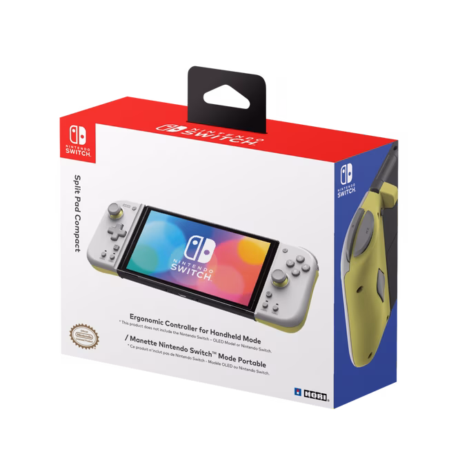 GameStop HORI Split Pad Compact Attachment Set for Nintendo Switch, Nintendo Switch OLED - Light Gray / Yellow