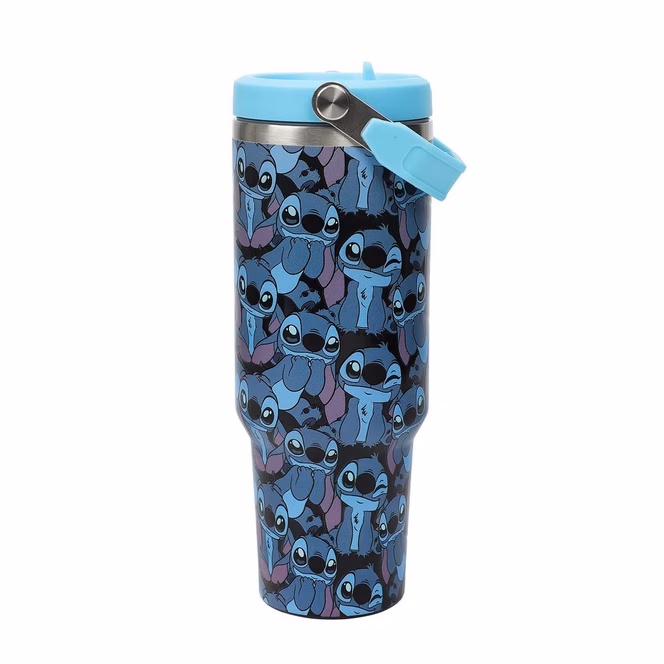 GameStop Lilo and Stitch All-Over Stitch Print 40oz Stainless Steel Tumbler with Bucket Handle