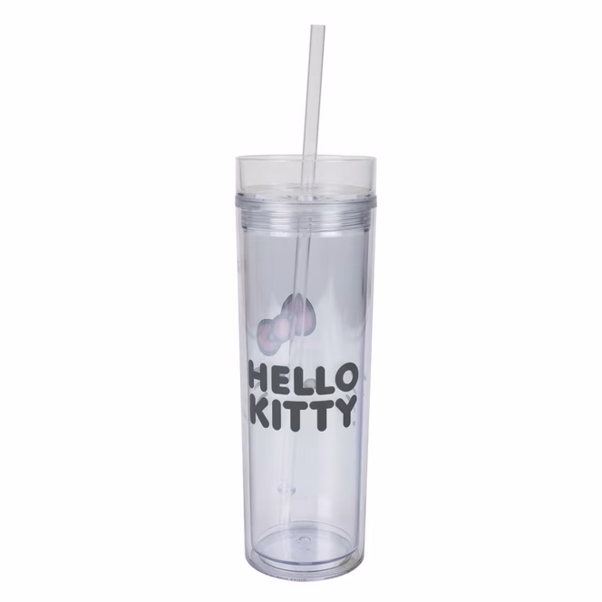GameStop Hello Kitty Face Clear 16 oz Slim Water Bottle with Straw