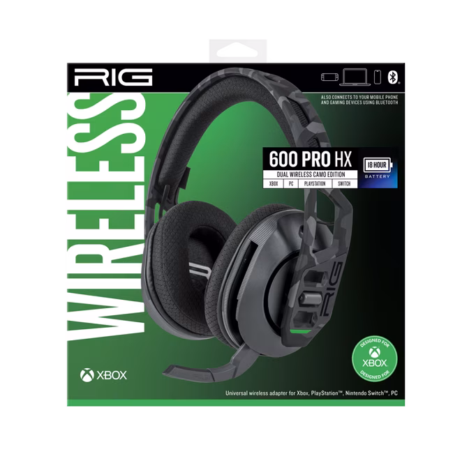 GameStop RIG 600 PRO HX Dual Wireless Gaming Headset with Bluetooth for Xbox Series X/S, PlayStation 4/5, Switch and PC - Urban Camo