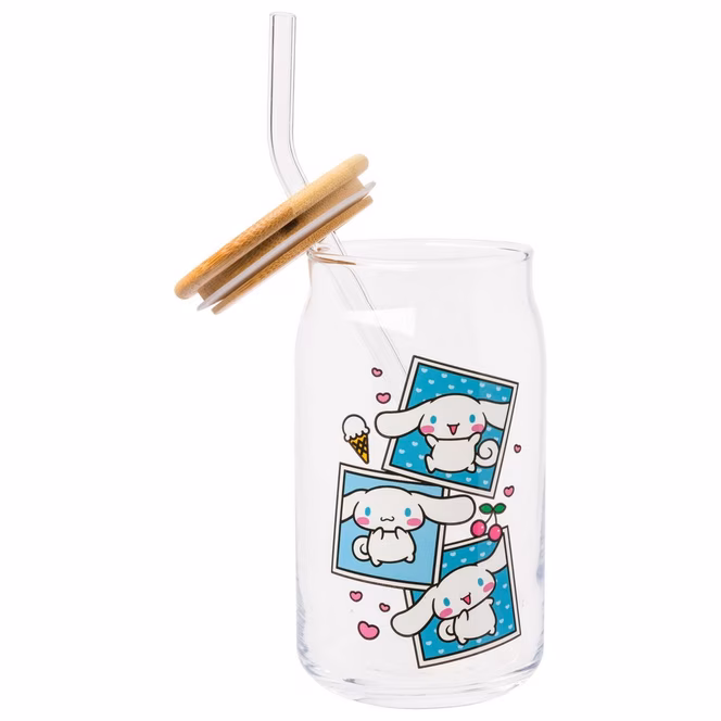 GameStop Sanrio Cinnamoroll Snapshot 16oz Glass Tumbler with Bamboo Lid and Glass Straw