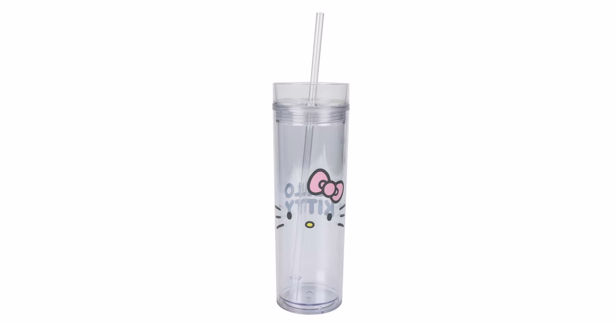 GameStop Hello Kitty Face Clear 16 oz Slim Water Bottle with Straw