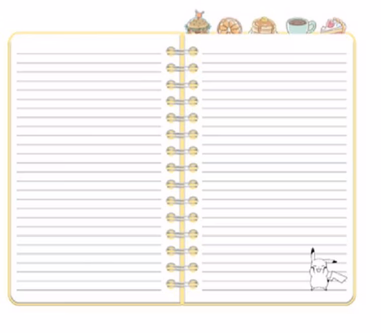 GameStop Pokemon Tossed Cafe Food Characters And Icons 8x5 Inch Spiral Tabbed Notebook