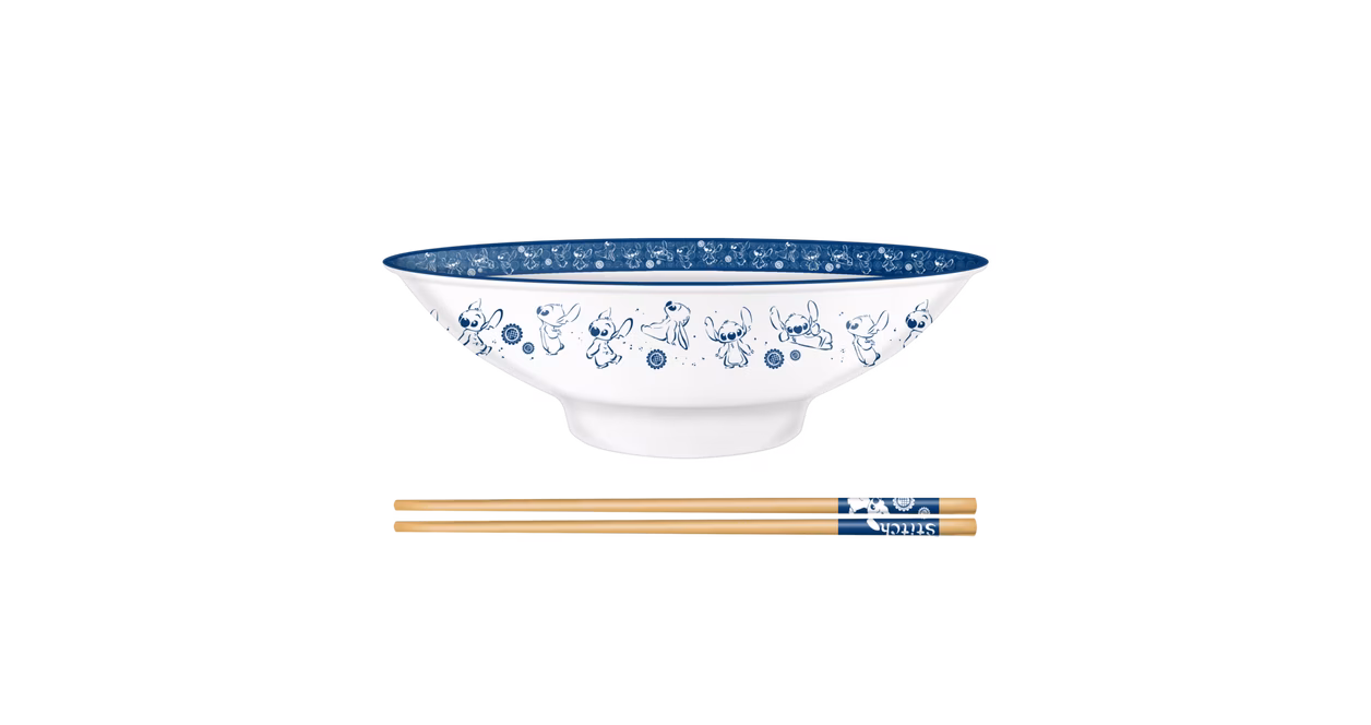 GameStop Lilo and Stitch Japanese Style Multipose Flowers 30oz Ceramic Ramen Bowl with Chopsticks