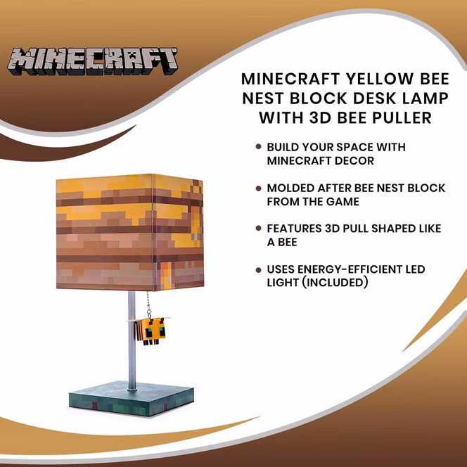 GameStop Minecraft Yellow Bee Nest Block Desk Lamp with 3D Bee Puller