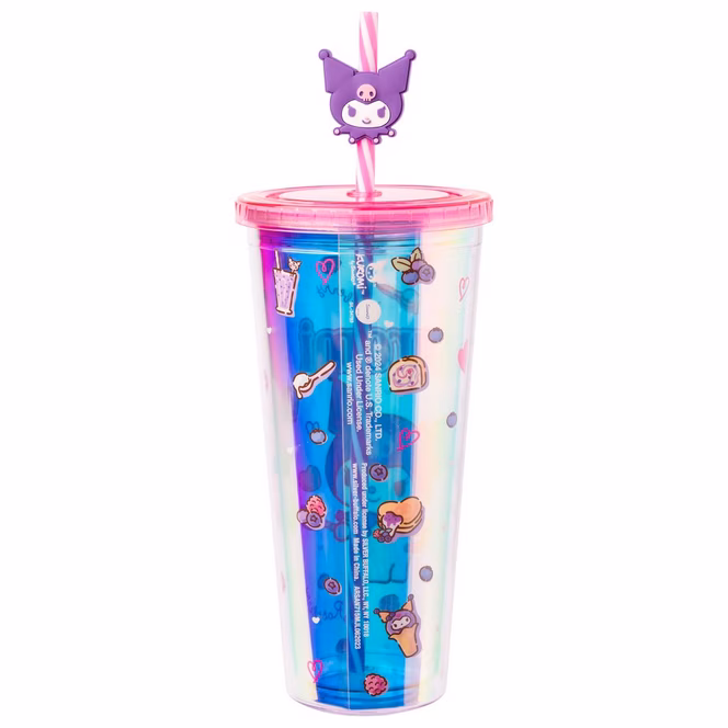 GameStop Sanrio Kuromi Flipping Pancake Icons Iridescent 24 oz Plastic Cold Cup with Lid and Topper Straw