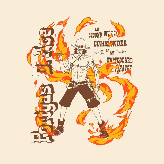 GameStop One Piece Ace Flames Double Sided Unisex Short Sleeve Graphic T-Shirt GameStop Exclusive
