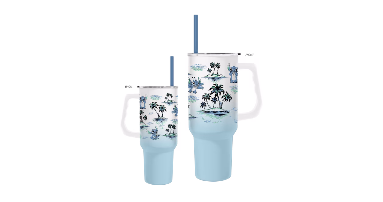 GameStop Disney Lilo and Stitch Vintage Sketch Palm Trees and Flowers 40oz Stainless Steel Tumbler with Handle