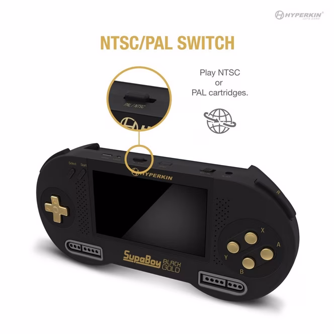 GameStop Hyperkin SupaBoy BlackGold Portable Pocket Console for Super NES/Super Famicom