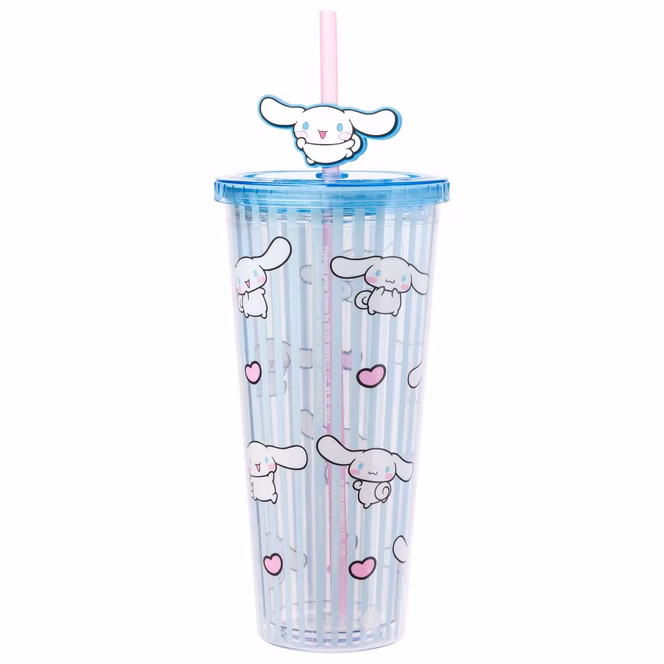 GameStop Sanrio Cinnamoroll Stripe Pattern 24oz Plastic Cold Cup with Lid And Topper Straw