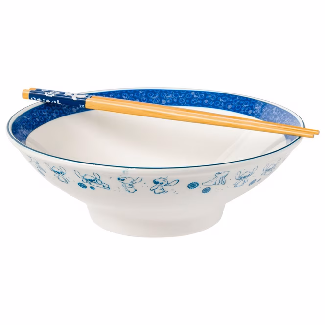GameStop Lilo and Stitch Japanese Style Multipose Flowers 30oz Ceramic Ramen Bowl with Chopsticks