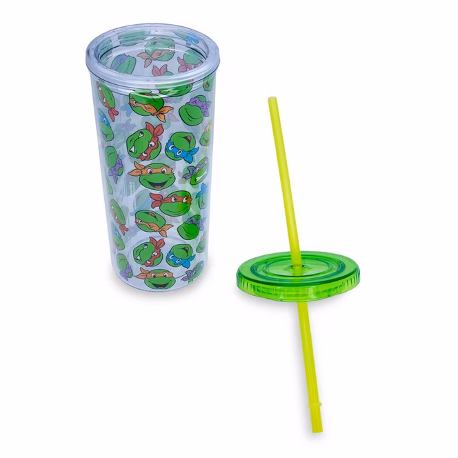 GameStop Teenage Mutant Ninja Turtles Multi Face Pattern 20oz Plastic Tall Cold Cup with Lid and Straw