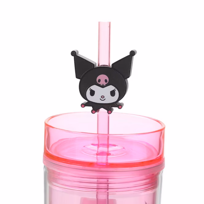 GameStop Sanrio Kuromi Clear Pink 16 oz Plastic Water Bottle with Straw Charm