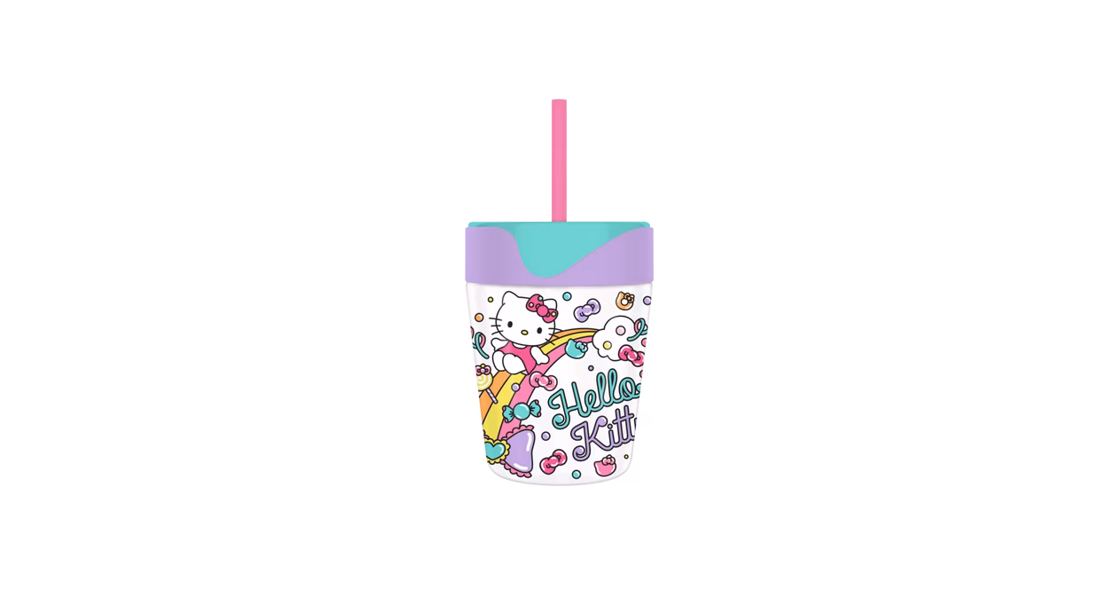 GameStop Sanrio Hello Kitty Rainbow and Candy 17.5oz Spill Proof Tumbler w Straw