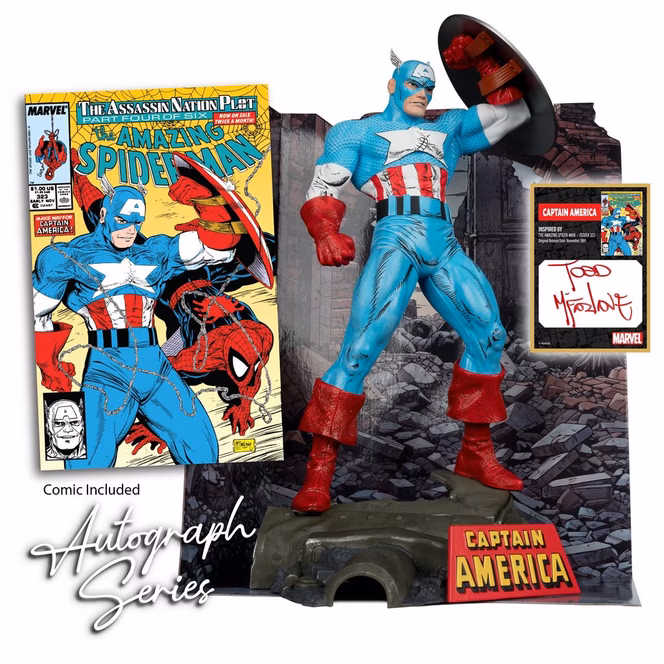 GameStop McFarlane Toys Marvel The Amazing Spider-Man (Issue 323) Captain America Statue with Todd McFarlane Autograph GameStop Exclusive