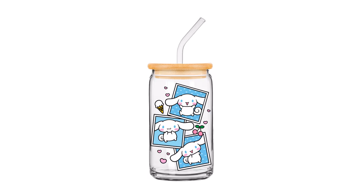 GameStop Sanrio Cinnamoroll Snapshot 16oz Glass Tumbler with Bamboo Lid and Glass Straw