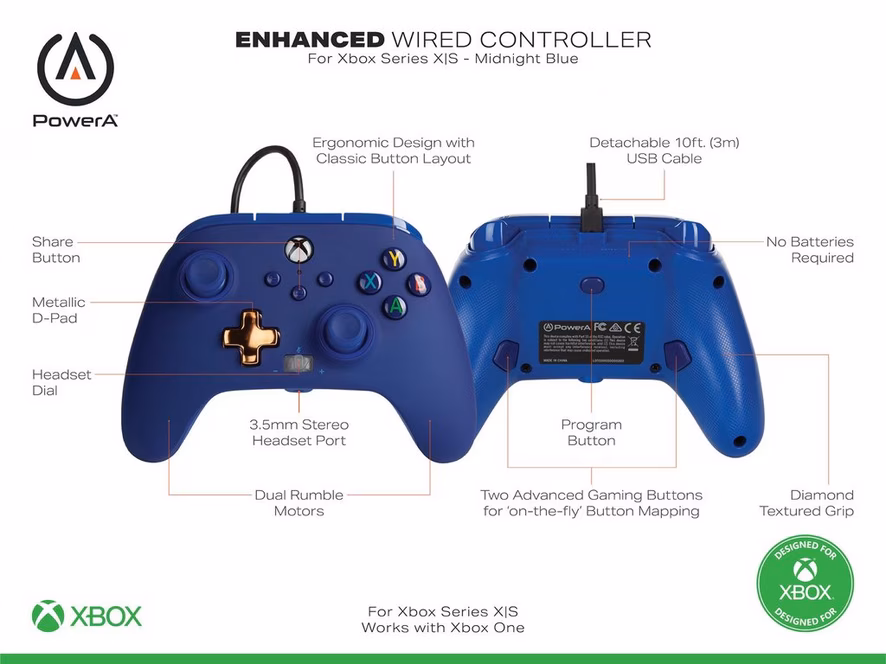 GameStop PowerA Enhanced Wired Controller for Xbox Series X/S - Midnight Blue