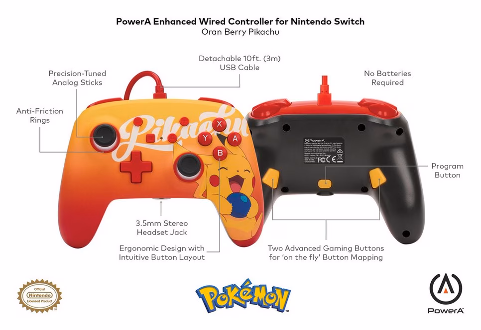 GameStop PowerA Enhanced Wired Controller for Nintendo Switch - Oran Berry Pikachu