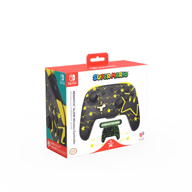 GameStop PDP REMATCH GLOW Wireless Controller for Nintendo Switch, Nintendo Switch - OLED Model, and Nintendo Switch Lite - Super Star