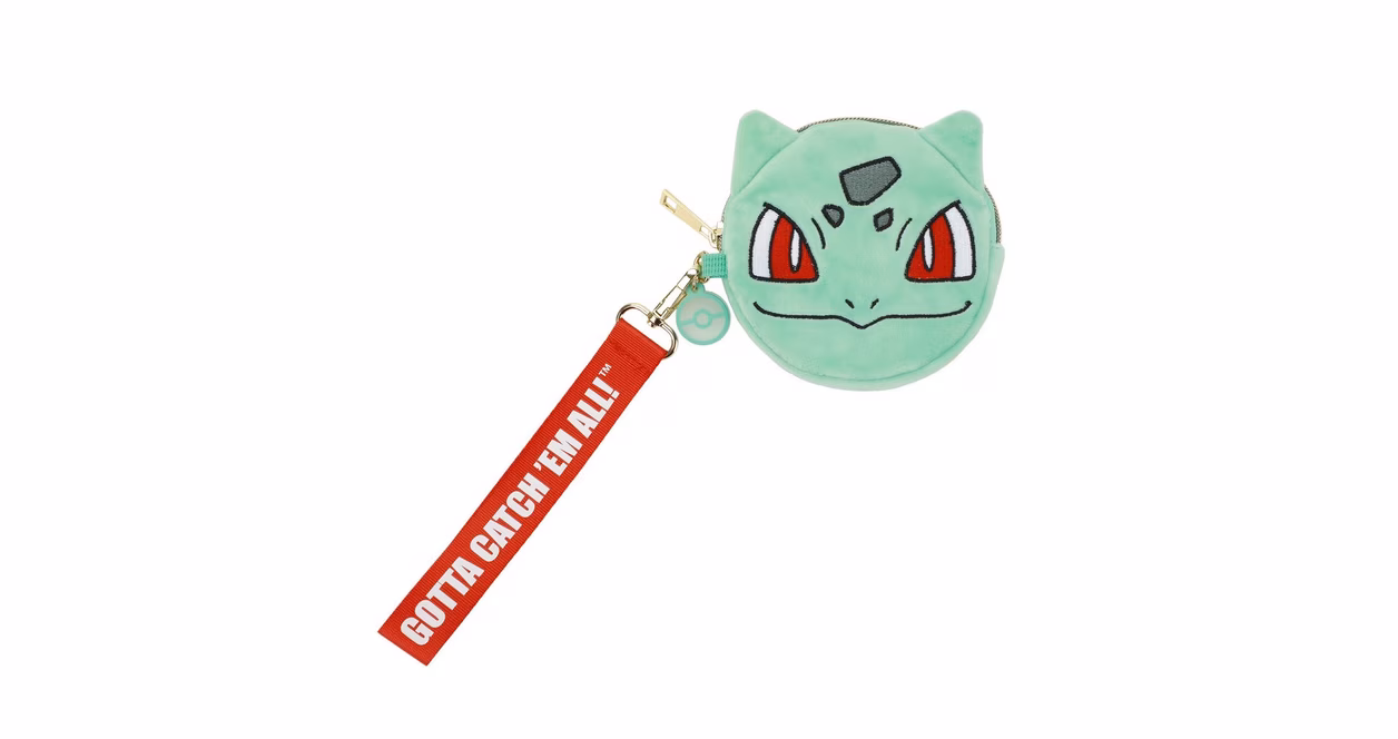 GameStop Pokemon Bulbasaur Big Face Plush Coin Pouch with Detachable Strap and Pokeball Charm