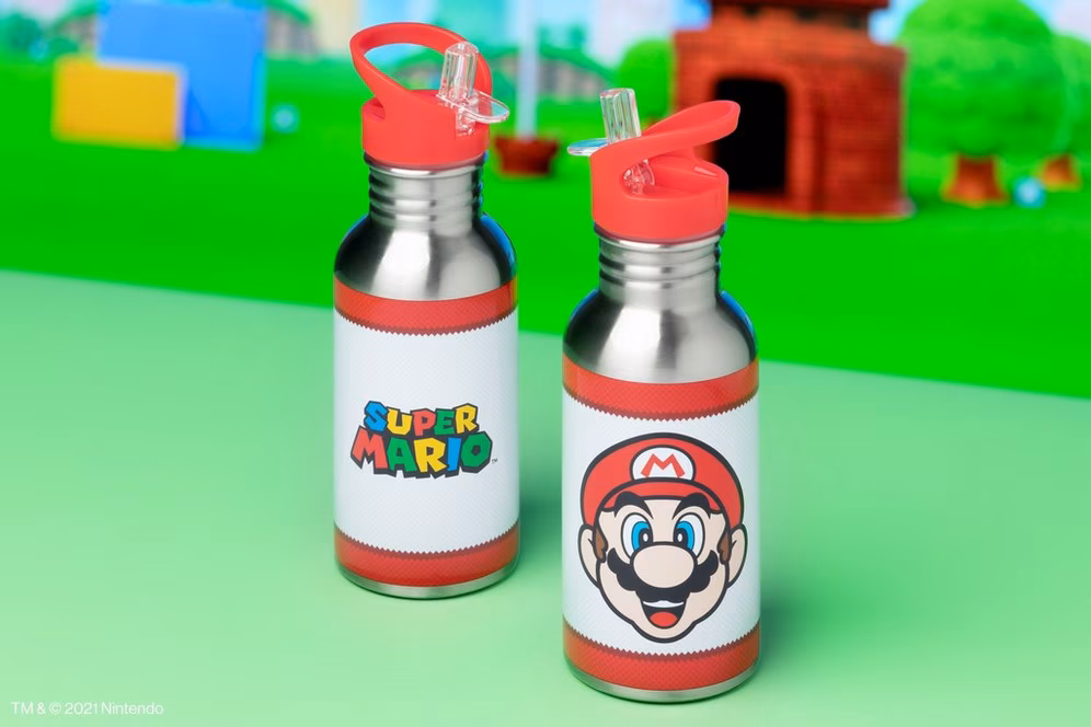 GameStop Super Mario Metal Water Bottle with Straw