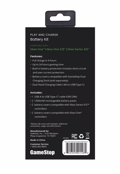 GameStop GameStop Play and Charge Battery Kit for Xbox Series X/S and Xbox One - 2-Pack