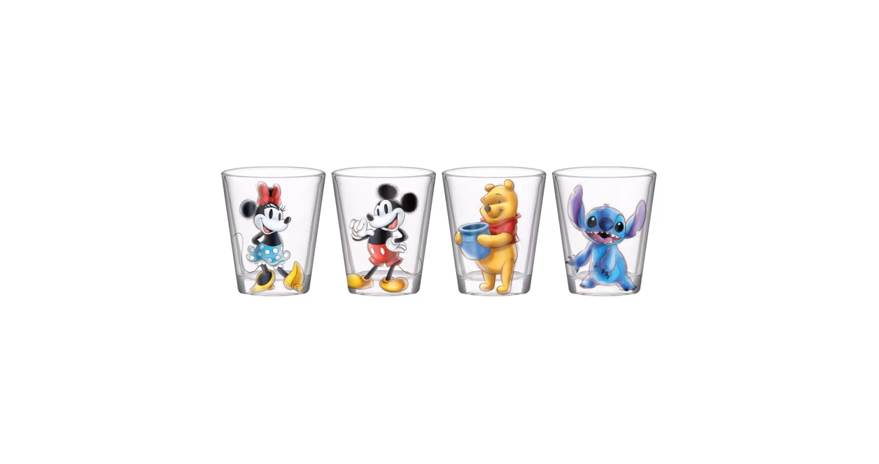 GameStop Disney Classic Characters Heritage Sketch 100 Years 1.5 oz Mini Glass Set 4-Piece